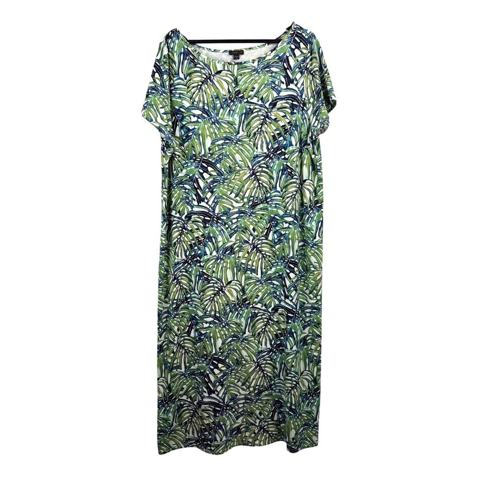 J. Jill Wearever Maxi Dress sz XLP Green Blue Tropical lagen‎ look boho beach